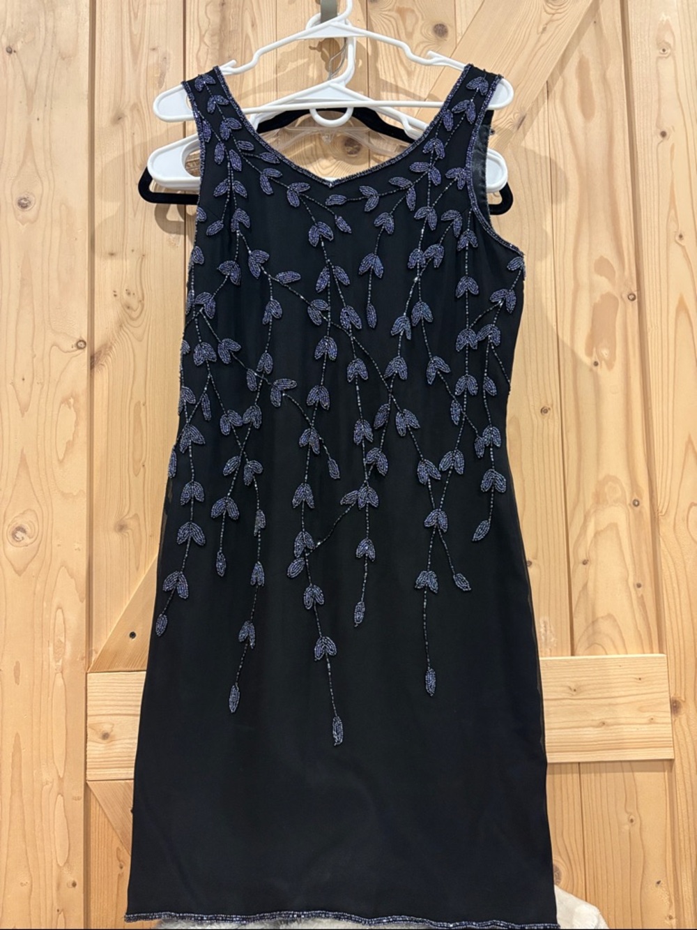 Vintage Scala Black Midi Dress with Beaded Vine Embroidery